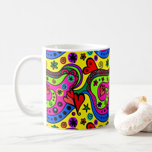 Pschedelic Bohemisch Hippie Cool Fun 70er Art Kaffeetasse (Mit Donut)