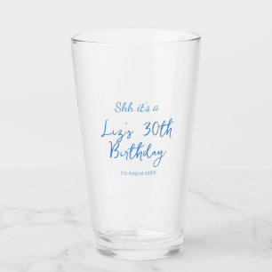 psst, ein 30. Geburtstag Name Datum blau einfache  Glas
