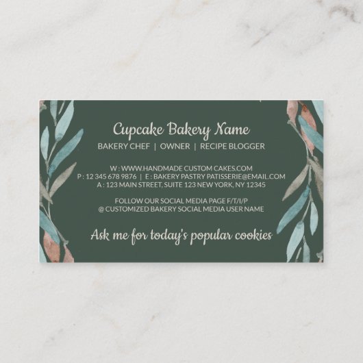 Pstry Bag Salbeigrün Gold Rustikales Logo Baker Visitenkarte (Rückseite)