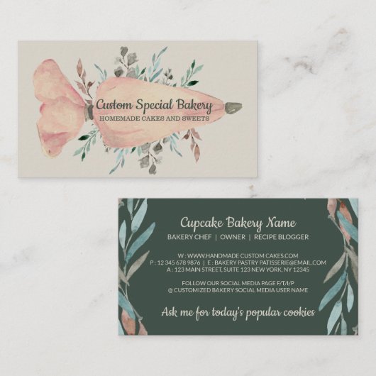 Pstry Bag Salbeigrün Gold Rustikales Logo Baker Visitenkarte (Vorne/Hinten)