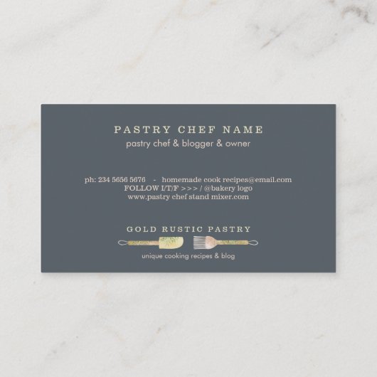 Pstry eucalyptus leaf spoon spatula navy rustic visitenkarte (Rückseite)