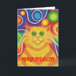 Psy-cat-delic 'Grandson''Groovy Geburtstagskarte' Karte<br><div class="desc">Groovy Baby! Eine gelb-orange gestreifte Katze mit wirbelnden Whiskern und einem psychedelischen,  gemusterten Hintergrund. Die Grußkarte mit einem gelben,  orangefarbenen,  roten,  blauen,  grünen,  rosa,  lila und weißen Design,  mit dem Sie Ihre eigenen Texte,  Bilder und Ideen personalisieren können.Ein origineller,  digital erweiterter Bleistift,  der von Jess Perry gezeichnet wird.</div>