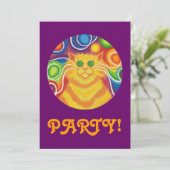 Psy-cat-delic "Party" Einladung lila (Stehend Vorderseite)