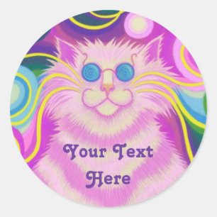 Psy-cat-delic Pink "Dein Text hier", rund Aufklebe Runder Aufkleber