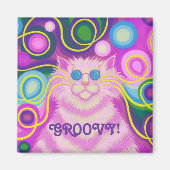 Psy-cat-delic Pink "Groovy" Kühlschrankmagnet Plat (Vorne)