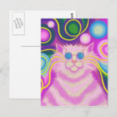 Psy-cat-delic Pink Postcard vertikal Postkarte (Vorne/Hinten)