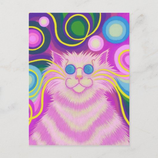 Psy-cat-delic Pink Postcard vertikal Postkarte (Vorderseite)