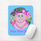 Psy-cat-delic pink rund um "Dein Text" blaues Mous Mousepad (Mit Mouse)
