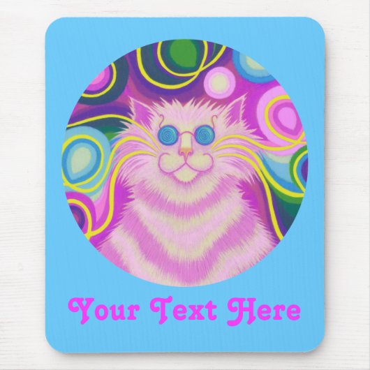 Psy-cat-delic pink rund um "Dein Text" blaues Mous Mousepad (Vorne)