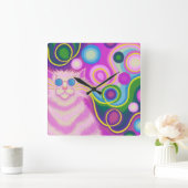 Psy-cat-delic Pink-Uhr-Quadrat Quadratische Wanduhr (Zuhause)
