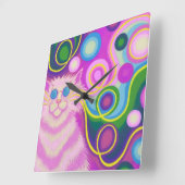 Psy-cat-delic Pink-Uhr-Quadrat Quadratische Wanduhr (Winkel)
