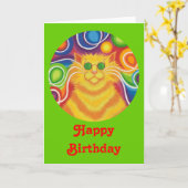 Psy-cat-delic Round 'Happy Birthday' Karte grün (Gelbe Blume)
