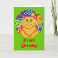 Psy-cat-delic Round 'Happy Birthday' Karte grün