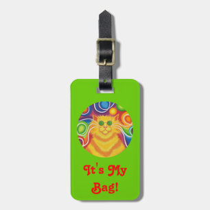 Psy-cat-delic Round 'text' tag grünes portrait Gepäckanhänger