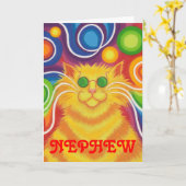 Psy-Katze-delic Karte "des starken Geburtstages" (Gelbe Blume)