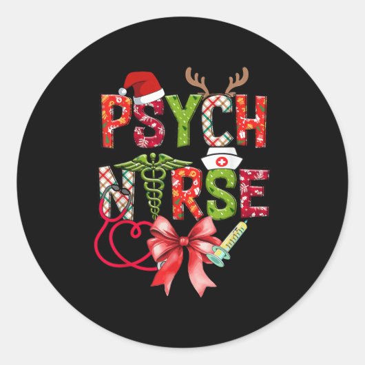 Psych Nurse Christmas Cute Coquette Christmas Bow Runder Aufkleber (Vorderseite)