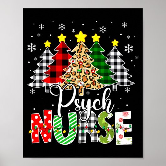 Psych Nurse Xmas Tree Leopard Red Plaid Christmas  Poster (Vorne)