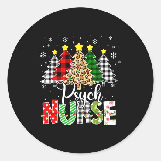 Psych Nurse Xmas Tree Leopard Red Plaid Christmas Runder Aufkleber (Vorderseite)