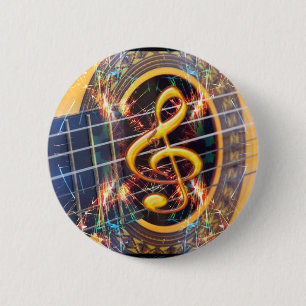 Psychadelic Accoustic Guitar, Musikblatt Design Button