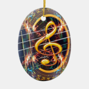 Psychadelic Accoustic Guitar, Musikblatt Design Keramik Ornament