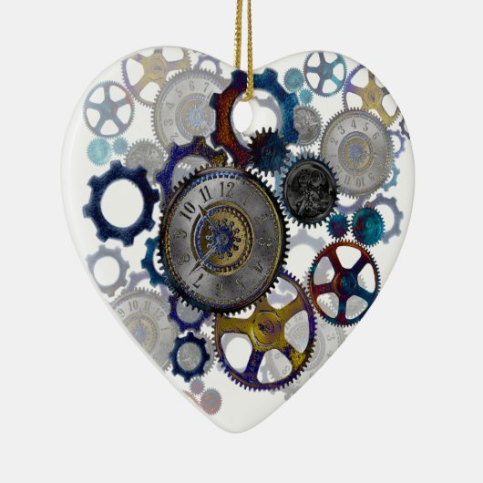 Psychadelic steampunk gears, Cogs, clock face gift Keramikornament (Rechts)