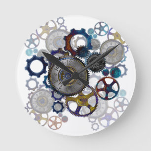Psychadelic steampunk gears, Cogs, clock face gift Runde Wanduhr