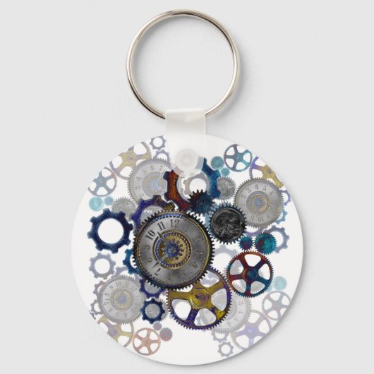 Psychadelic steampunk gears, Cogs, clock face gift Schlüsselanhänger (Vorderseite)