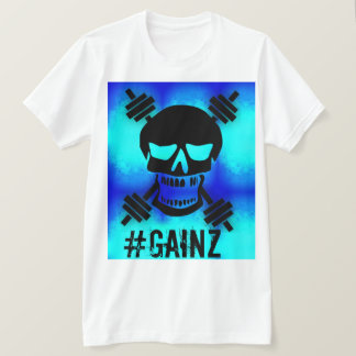 Psychdelic blauer Barbell-Schädel T-Shirt