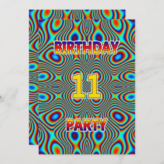 Psychedelic 11. Geburtstagsparty Einladung (Vorne/Hinten)