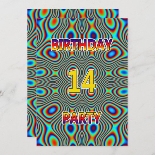 Psychedelic 14. Geburtstagsparty Einladung (Vorne/Hinten)