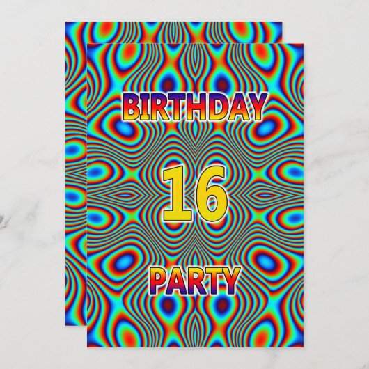 Psychedelic 16. Geburtstagsparty Einladung (Vorne/Hinten)