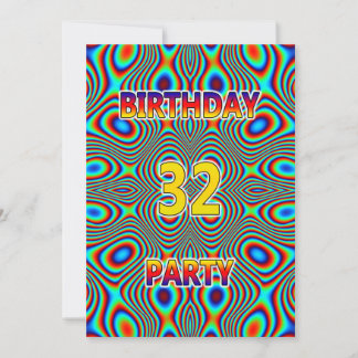 Psychedelic 32. Geburtstagsparty Einladung