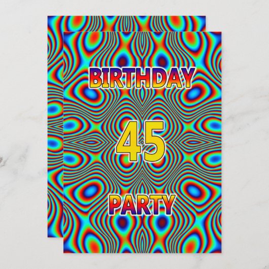 Psychedelic 45. Geburtstagsparty Einladung (Vorne/Hinten)