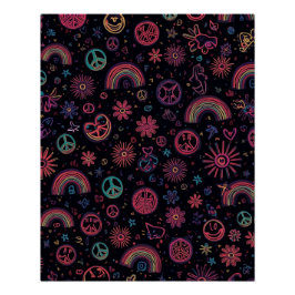 Psychedelic 70s Wall Art | Neon Daisies & Electric Poster