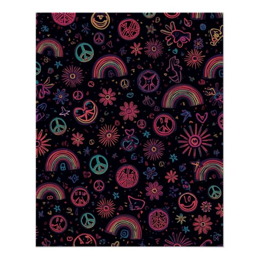 Psychedelic 70s Wall Art | Neon Daisies & Electric Poster (Vorderseite)
