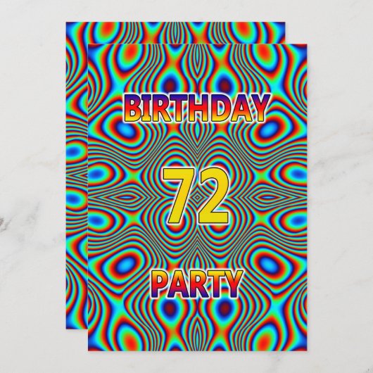 Psychedelic 72. Geburtstagsparty Einladung (Vorne/Hinten)