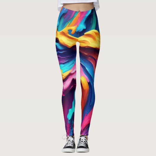 Psychedelic Abstract Paint Strokes Leggings (Vorderseite)