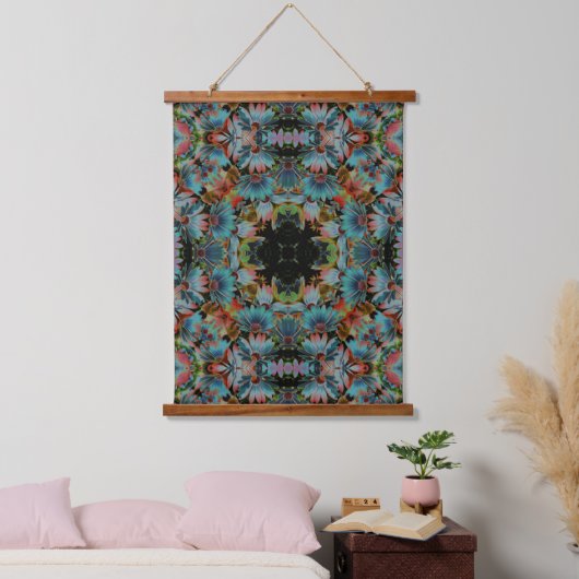 Psychedelic Abstrakt Daisies Blume Art Wandteppich Mit Holzrahmen (Schlafzimmer)