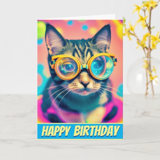 Psychedelic Acid Trip Kitty Cat Karte (Gelbe Blume)