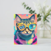 Psychedelic Acid Trip Kitty Cat Postkarte (Stehend Vorderseite)
