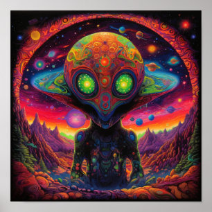 Psychedelic Alien Friend Poster