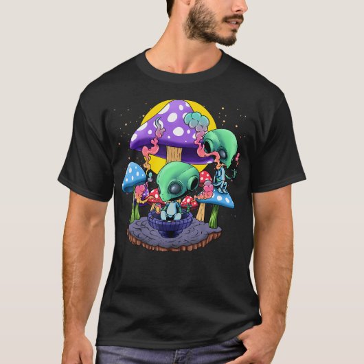 Psychedelic Alien Mushroom Nostalgia Groovy Vibe H T-Shirt (Vorderseite)