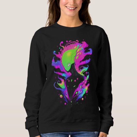 Psychedelic Alien Party Rave Extraterrestrial UFO Sweatshirt (Vorderseite)