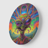 Psychedelic Alien Portrait Große Wanduhr (Winkel)