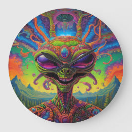 Psychedelic Alien Portrait Große Wanduhr