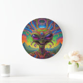 Psychedelic Alien Portrait Große Wanduhr (Zuhause)