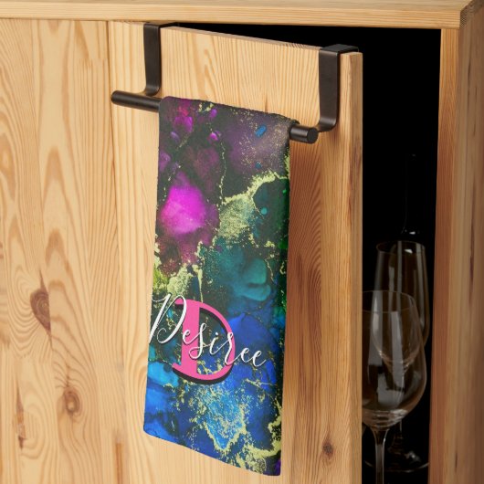 Psychedelic and Gilt Alcohol Ink Geschirrtuch (Drittel gefaltet)