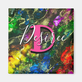 Psychedelic and Gilt Alcohol Ink Magnet