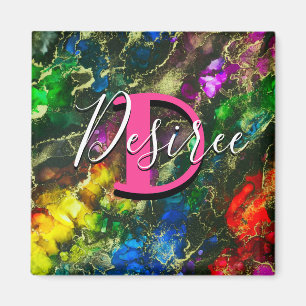 Psychedelic and Gilt Alcohol Ink Magnet