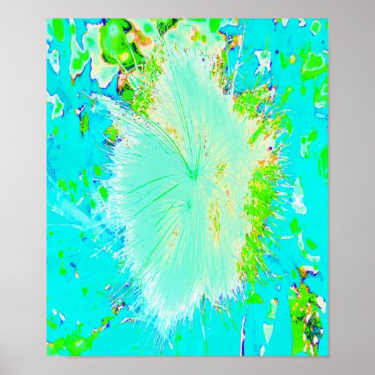 Psychedelic Aqua and Lime Green Milkweed Poster (Vorne)